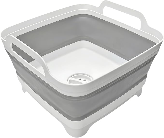 MontNorth Collapsible Wash Basin 9L, Foldable Dish Tub with Drain Plug, Portable Collapsible Dish Basin, Camping Sink for Washing Dishes, Laundry & Kitchen Use,Gray
