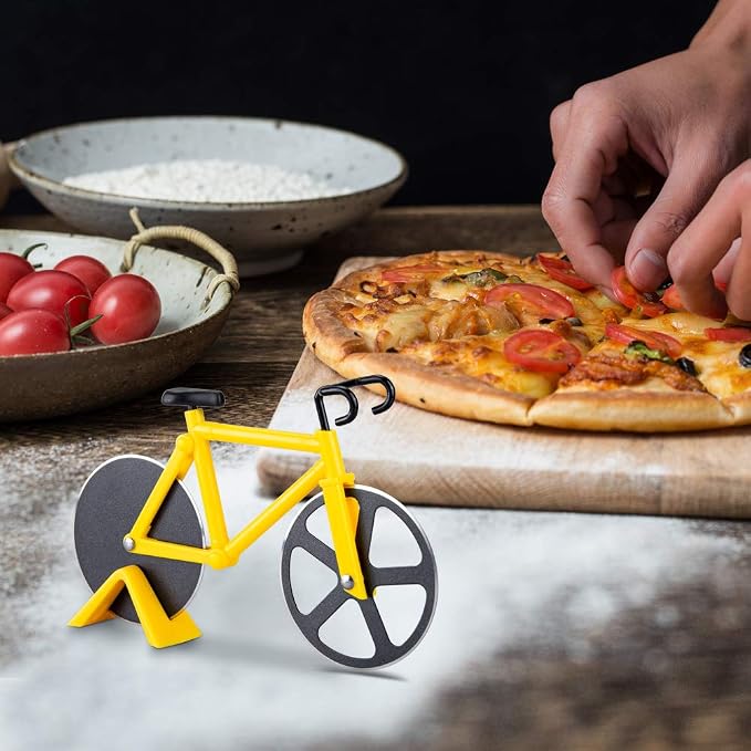 Ninonly Bicycle Pizza Cutter Wheel,Non-stick Bike Pizza Slicer,Stainless Steel Cutting Wheels With a Stand for Pizza Lovers, Housewarming Gifts Cool Kitchen Gadget Cool Men's Gift