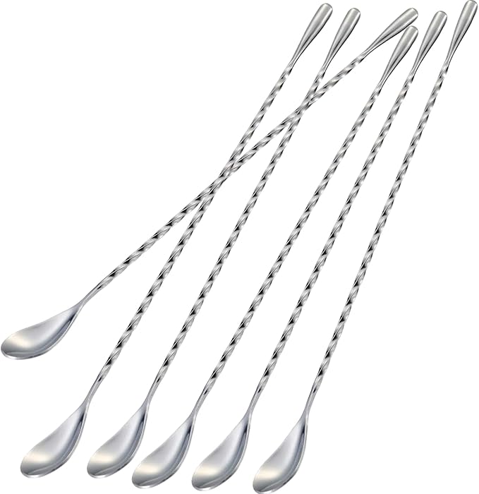 Briout 6 Pieces Bar Spoon, 12 Inches Long Handle Drink Stirrer with Mirror Finished Surface, Stainless Steel Cocktail Mixing Spoons for Drink, Silver