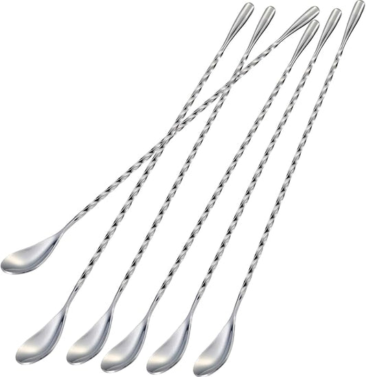Briout 6 Pieces Bar Spoon, 12 Inches Long Handle Drink Stirrer with Mirror Finished Surface, Stainless Steel Cocktail Mixing Spoons for Drink, Silver