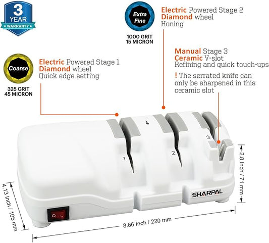 SHARPAL 198H Electric Knife Sharpener, Premium Durable Monocrystalline Diamond Wheels, Professional Knife Sharpening for All Knives–Japanese, Chef's, and Pocket Knives, Quick & Effortless Razor-Sharp