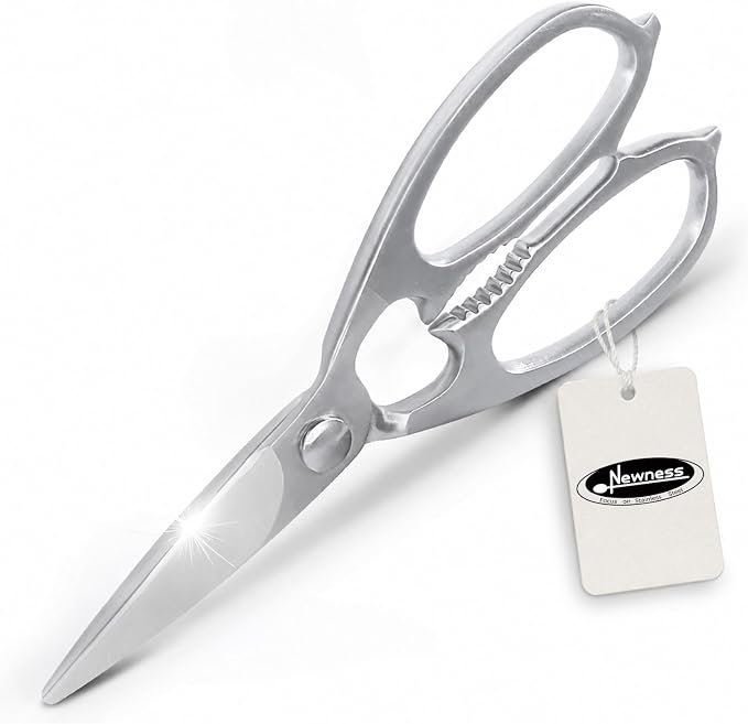 Newness Multi-Purpose Kitchen Scissors, Premium Stainless Steel Solid Kitchen Shears for Can Opener, Walnut Cracker, Heavy Duty Poultry Scissors with Sharp Blade for Cutting Turkey, Chicken, Bones