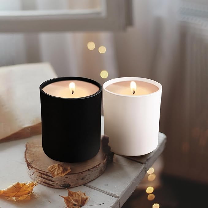 14 OZ Thick Candle Jars for Making Candles 12 Pcs, 3 Wick Empty Jars with Wood Lids for Candle Making, Sample Container,Frosted White