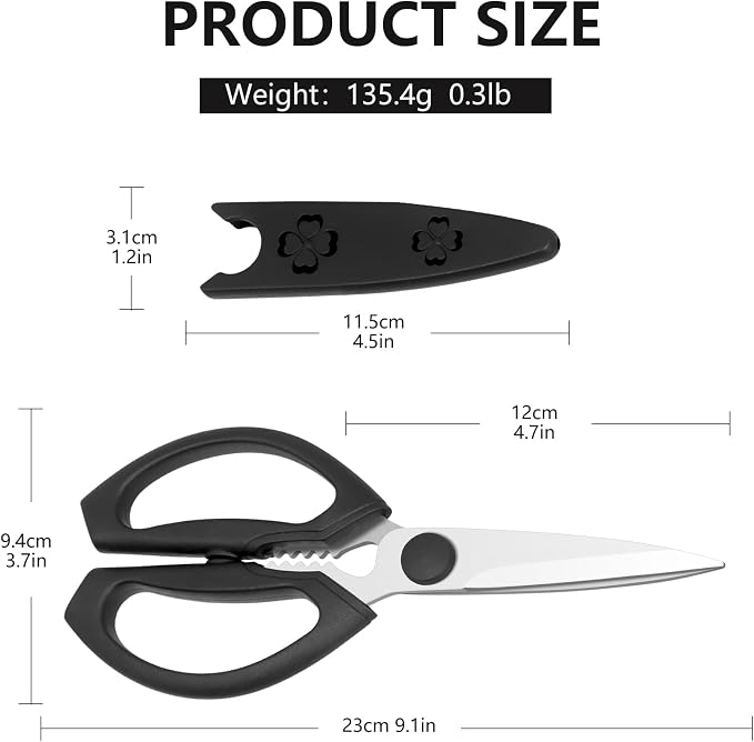 Kitchen Scissors, Heavy Duty Kitchen Shears with Sharp Stainless Steel Blades, Dishwasher Safe Cooking Scissors for Cutting Meat, Fish, Vegetables, Black