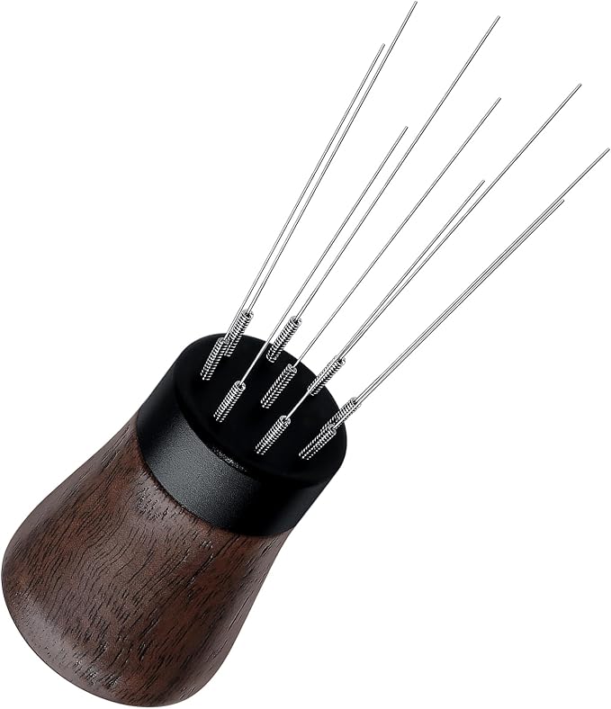 Normcore WDT Tool V2.1 with Stand, 9 Prong 0.23mm Espresso Distribution Too, Weiss Distribution Technique, Magnetic Coffee Stirrer with 16 Extra Needles, American Walnut Wood Handle, New Upgraded