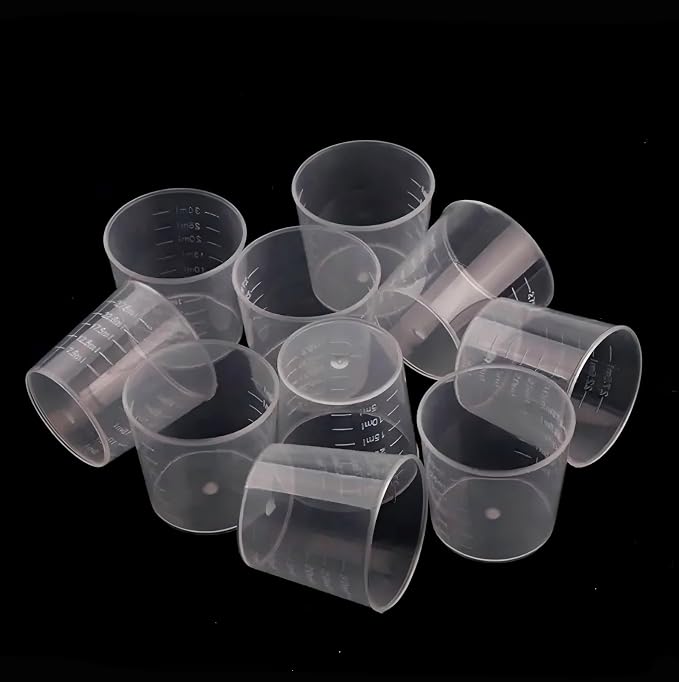 100 Pcs 30ml/1.02oz Plastic Measuring Cup Transparent Clear liquid Mixing Medicine Cups Labs Graduated Baking Beaker Measure Jugs Set Kitchen Cooking Measure Tool Home