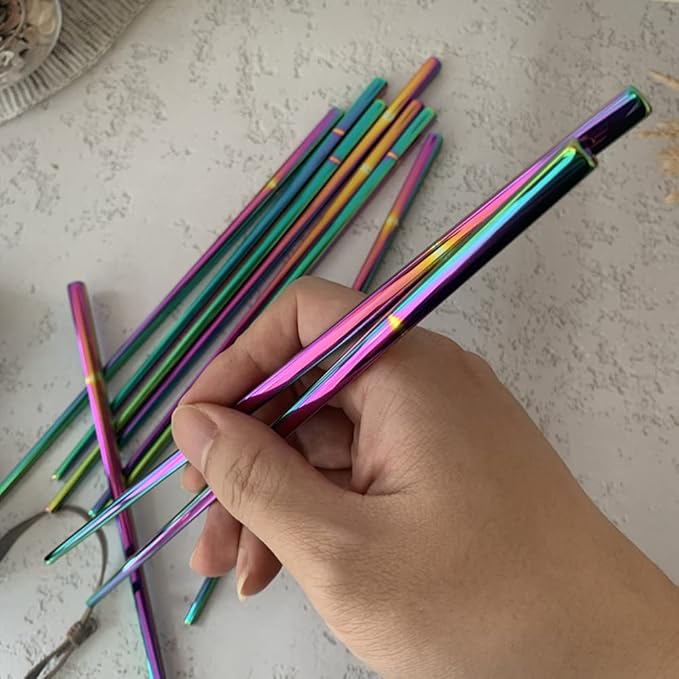 Koolemon 5pairs Polished Multicolor Rainbow 304 Stainless Steel Chopsticks Set,Metal Chopsticks Reusable, Dishwasher Safe, Traditional Chopstick,9.3inch,Chinese Japanese Chop stick