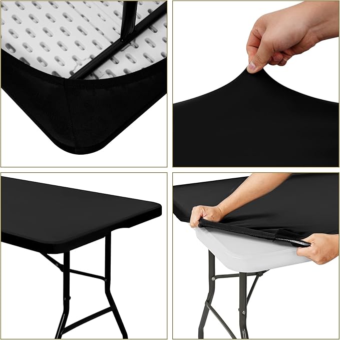 6 Pack Black Elastic Rectangle Table Top Cap Cover, Fits 4' Tables, 30" W x 48" L