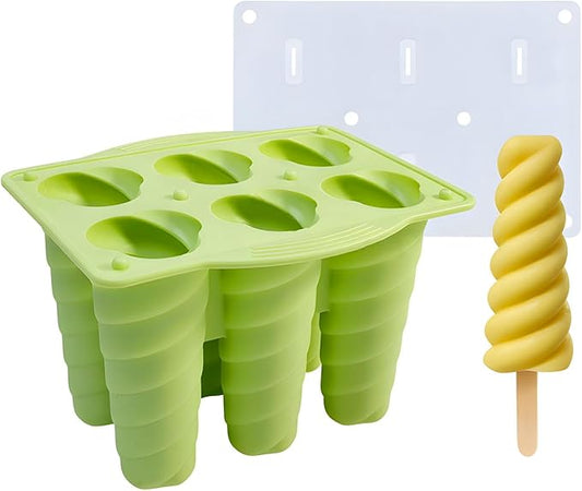 Generic Silicone Popsicle Mould With Lid,Popsicle Molds 6 Pieces Ice Pop Molds BPA Free Popsicle Mold Reusable Easy Release Ice Pop Make Homemade children DIY ice cream food grade Mold (spiral-green)