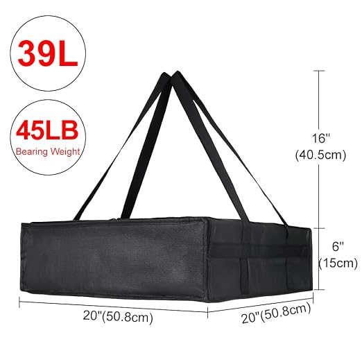 Insulated Pizza Delivery Bag for Carry Hot, 20" x 20" x 6" Black 1Pk | Carrier Warmer for Hot/Cold Food, Insulated Food Delivery Bag, Insulated Grocery Cooler Bags for Catering/Drivers, Commercial
