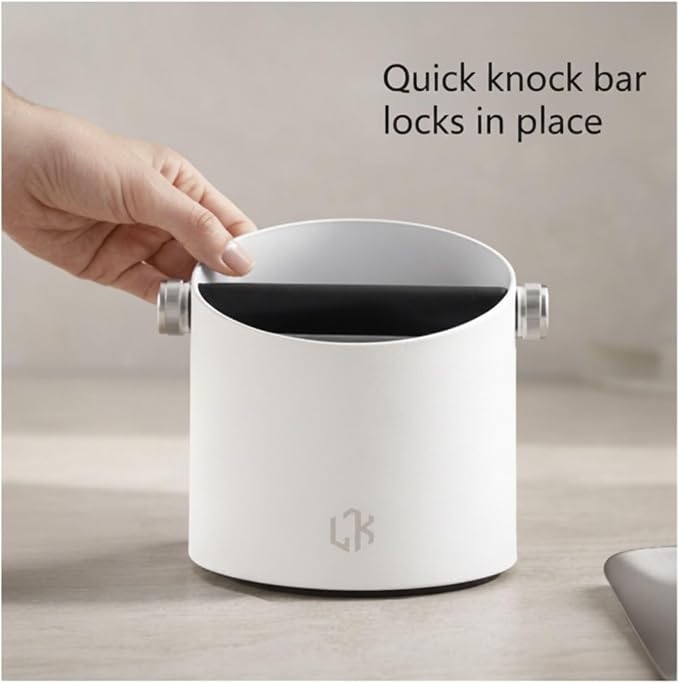 Espresso Knock Box White – Coffee Knock Box Stainless Steel, 23-Puck Large Capacity Coffee Puck Knock Box with Non-Slip Base & Quiet Bar for Espresso Machine