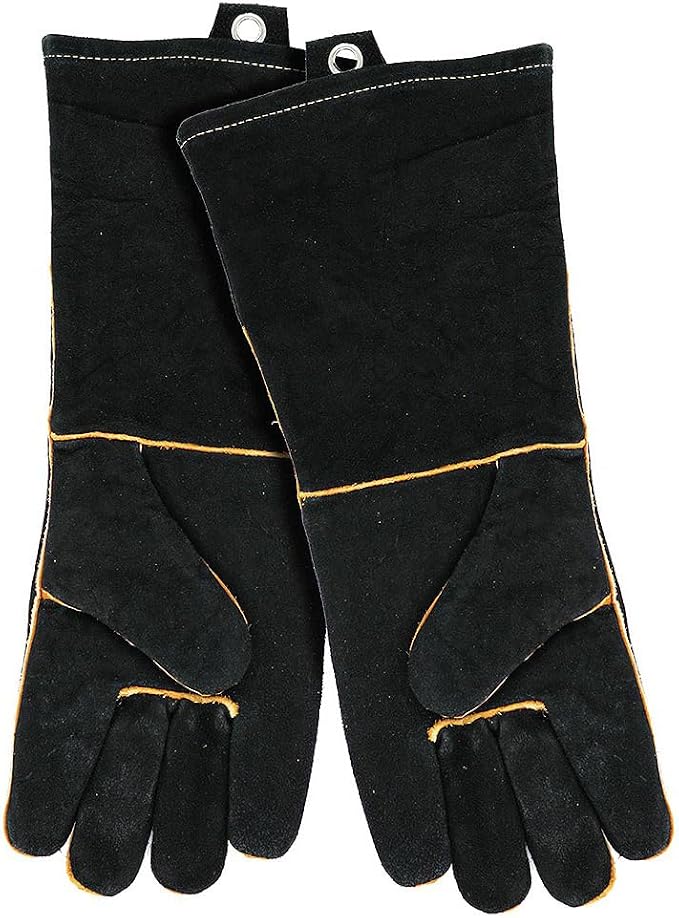 Extra Long Leather Gloves, Extreme High Heat Resistant Gloves, Rugged but Comfortable for Outdoor Cooking, Oven Use, Campfire, Bonfire, Grilling, Fire Pits, Hot Logs, Backyard BBQ by Mr Bar-B-Q 40113Y