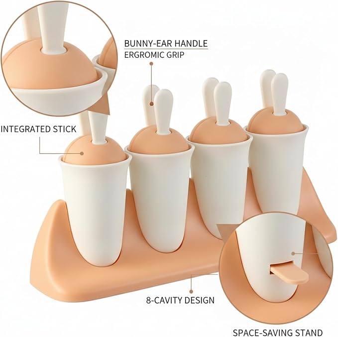 Easy-Use Vertical Popsicle Mold, 8-Cavity Ice Pop Maker for Compact Freezers, Durable PP Plastic Tray