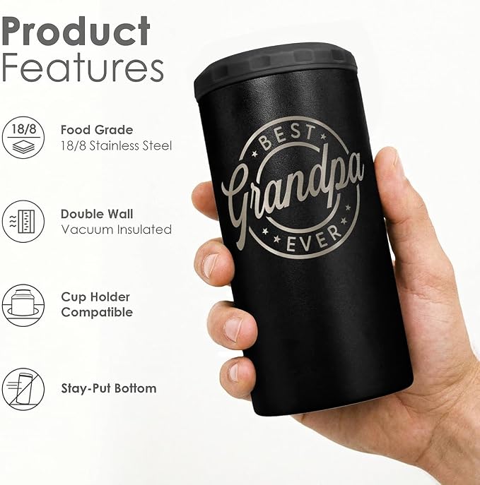 Best Grandpa Ever Can Cooler Drink 12oz - Travel Mug Cup - Stainless Steel Insulated for Men Dad - Tumbler Cans Koozie, Gift for Christmas, Birthday, Father's Day
