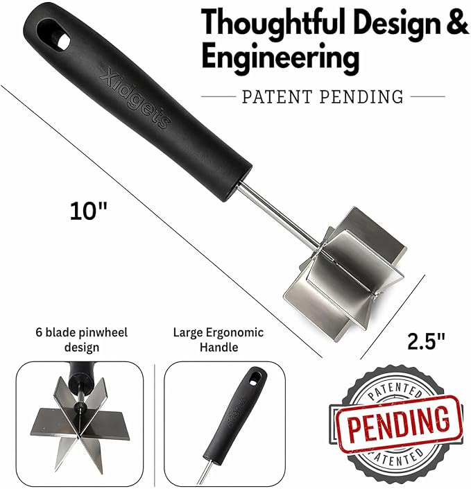 Stainless Steel Meat Chopper & Masher, 6-Blade, Full Grip, Dishwasher Safe
