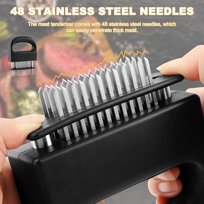 Meat Tenderizer Tool, Stainless Steel Meat Tenderizer With 48 Ultra Sharp Needle Blades, Cooking Gadget for Chicken, Steak, Veal, Pork, BBQ(COLOR:Black)