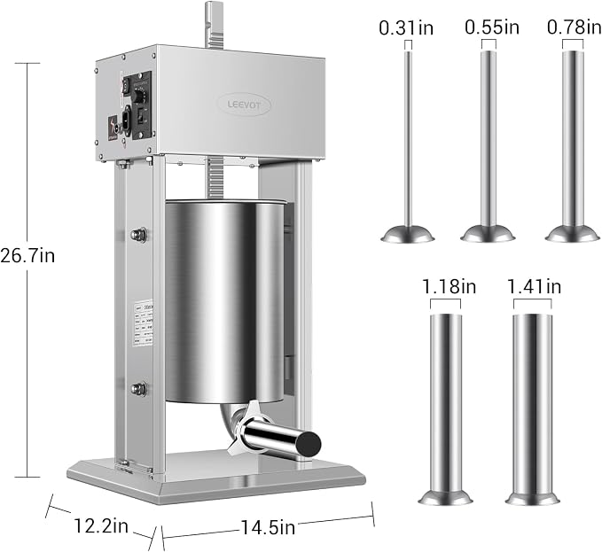 Electric Sausage Stuffer Maker, Vertical Electric Stuffer 11 Adjustable Speed Stainless Steel Commercial Sausage Filler Meat Stuffers with 5 Stuffing Tubes, Home & Commercial (26Lb/12L)