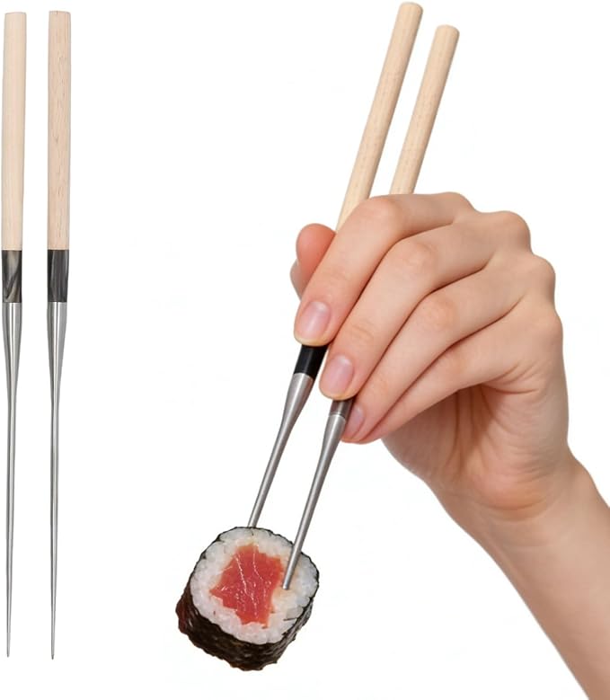 Metal Cooking Chopsticks with Wood Handle, 11.4in Sushi Chopsticks Long Cooking Chopsticks Reusable Metal Chop Sticks Dishwasher Safe for Frying, Hot Pot, Noodles and Japanese, Korean, Chinese Foods