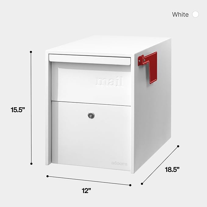 Adoorn Lockable Post Mount Mailboxes for Outside - Large Anti-Theft Locking Mailbox for Packages and Letters - Weatherproof Construction - Durable Steel - 15.5" H x 12" W x 18.5" D - White