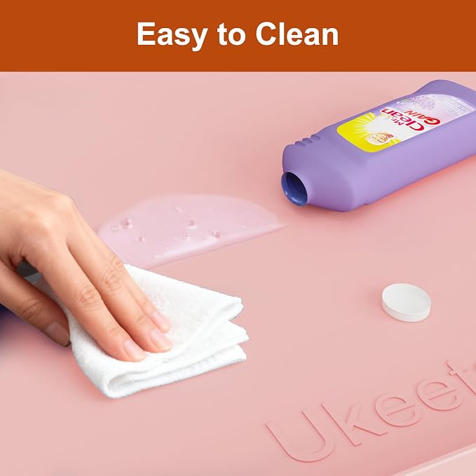 ukeetap 22" x 19" Extra Thick Silicone Mat Waterproof with Raised Edge, Under Sink Mat for Kitchen & Bathroom, Kitchen Cabinet Liner, Multi-Purpose for Storage & Protection, Pink