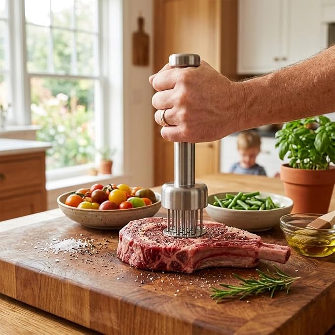 Stainless Steel Meat Tenderizer Tool with 21 Sharp Needles – Blade Tenderizer for Chicken, Beef, Steak – Heavy Duty Meat Pounder Hammer, Easy Grip Kitchen Gadget for Cooking & Chef Tools