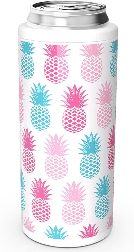 TILUCK Skinny Can Cooler, Stainless Steel Insulated Slim Cans, 12 oz | Beer & Hard Seltzer, Doucle-Walled Stainless Steel Insulated Slim Cans, Slim 12 oz(Pineapple)