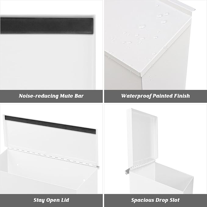 KYODOLED Wall-Mount Mailbox, Large Capacity Mail Box, Galvanized Steel Rust-Proof Metal Post Box, Mailboxes for Outside,15.7"x9.9"x4.9" White