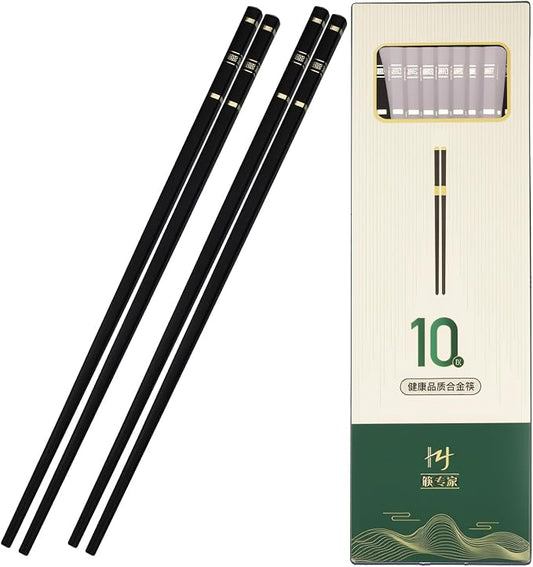 Reusable Fiberglass Chopsticks, 10 Pairs, Non-Slip, Dishwasher Safe (Black) | 9.5 Inch BPA-Free PET + Fiberglass, Heat Resistant To 120°C, For Sushi, Ramen, Noodles & Rice