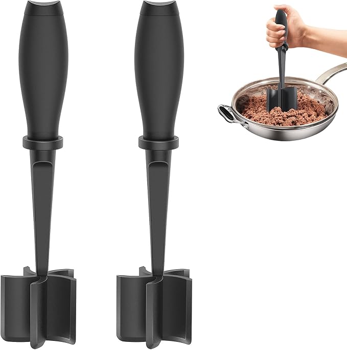 2Pack Meat Chopper Hamburger Masher Ground Beef Smasher Utensil Mix Tool | Upgrade Heat Resistant Meat Masher, Nylon Potato Mashers Beef Smasher, Dishwasher Safe Non Stick Mix & Chop Tool Gift-Black