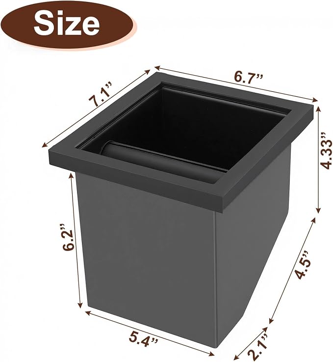 Bottomless Espresso Knock Box, Stainless Steel Coffee Grounds Container with Removable Bar & Bottomless Chute, Built-in Desktop Waste Bucket for Commercial Cafes Restaurants, Trapezoid