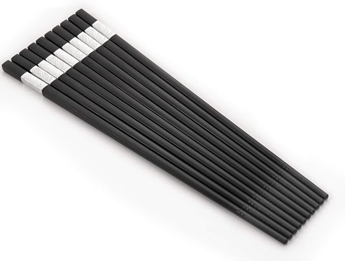 HIWARE 10 Pairs Fiberglass Chopsticks - Reusable Chopsticks Dishwasher Safe, 9 1/2 Inches - Silver