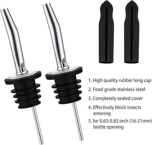 Pafusen 6 Pack Liquor Bottle Pourers, Liquor Pour Spout for Liquor Bottles, Stainless Steel Olive oil Dispenser Spout, Alcohol Pourer Spouts Dust Caps Long Covers, Sliver