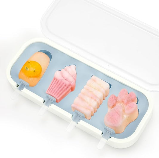 4 Pack Blue Bear Paw Silicone Popsicle Molds - Food Grade with Lids & Sticks, Ice Cream Molds for Kids Family, Homemade Frozen Treats Maker