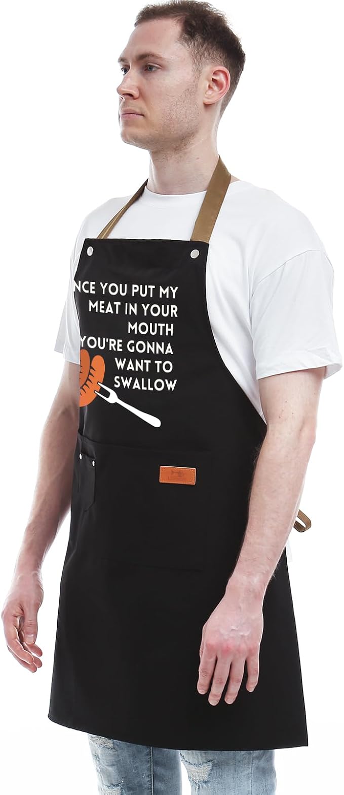 Gift Ideas For Her Him - Birthday Gifts For Men, Dad, Husband, Boyfriend, Brother - Funny BBQ Apron for Men with Pockets, Dad Gifts from Daughter, Son - Cooking Gifts, BBQ Gifts, Grill Apron