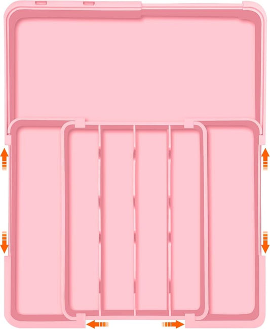 Silverware Organizer Expandable Silverware Drawer Organizer Adjustable Drawer Organizer, Flatware Cutlery Tray for Spoons Forks Knives Kitchen Organizers Storage,Pink