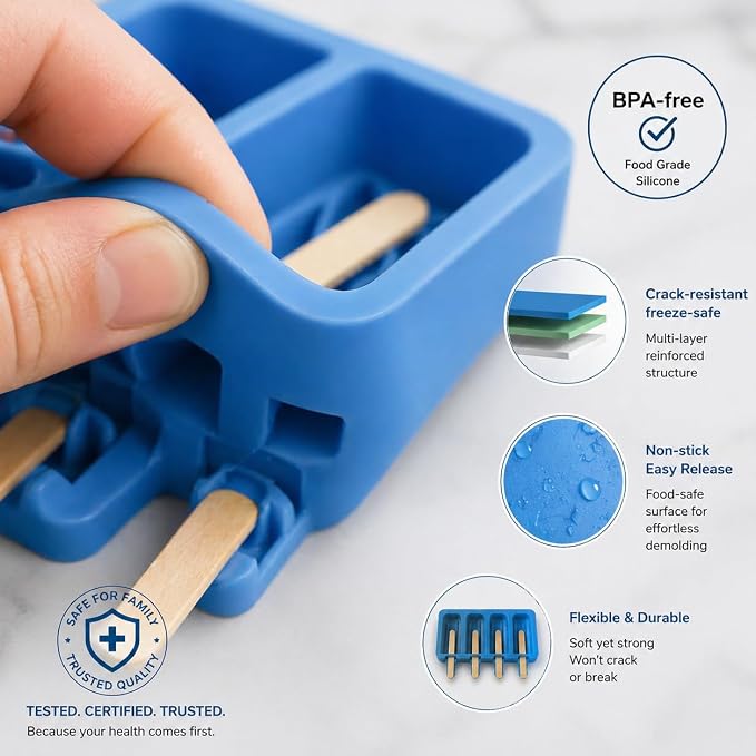 3 Set Popsicle Molds,Cakesicles Silicone Mould,12 Cavities Silicone Ice Cream Molds with Lids and 100 Pieces Wooden Popsicles Sticks and 100 Bags for Making Cakesicles,Cake Pops,Ice Cream(Dlue)