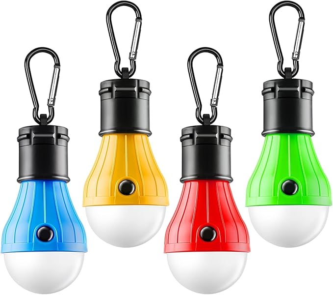 FLY2SKY Portable LED Gear Camping Lights with Clip Hook Emergency Light | Battery Powered LED Tent Lights Bulbs Outdoor Camping Essentials for Hiking Backpacking Hurricane Power Outage Emergency Gear