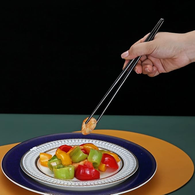 10 Pairs Reusable Chopsticks, Titanium Black Plating Stainless Steel Metal Chop Sticks, Japanese Chinese Korean Chopstick Dishwasher Safe, 8.9 Inch (Black / Chop sticks)