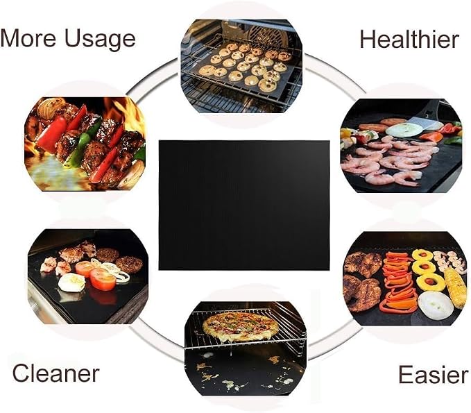 Grill Mats for Outdoor Grill, Set of 7 BBQ Grilling Mat for Outdoor Gas Grill Cooking,15.75 X 13 Inch, Black
