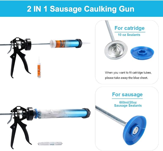 Sealant Sausage Caulking Gun Aluminium-600ml/20oz - 12:1 Thrust Ratio (Blue)