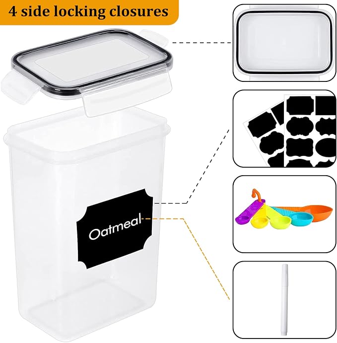 18 Pack Airtight Food Storage Containers with Lids | clear airtight containers with tight lids keep dry food fresh. Safe plastic, stackable for pantry kitchen storage