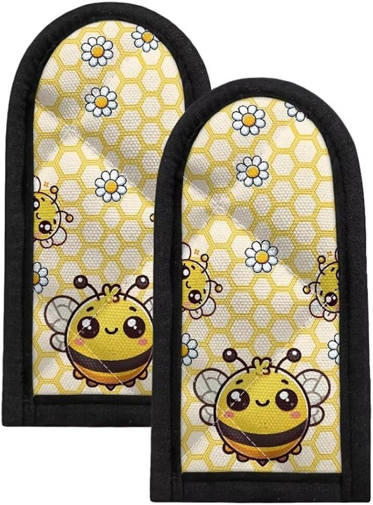 Coldinair 2PCs Cute Bee Hot Handle Covers Heat Resistant Cast Iron Skillet Holders,Yellow Pan Handle Sleeves Protector for Kitchen Cooking Baking