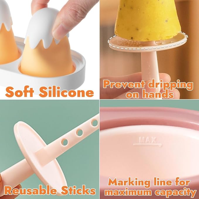 Silicone Small Mini Popsicles Molds, 4 Easy-release Homemade Ice Pop Molds Set with Sticks, BPA Free (Green)