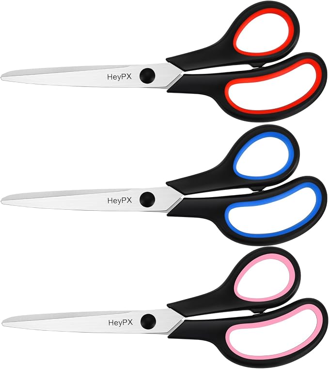3-Pack 8.5" Ultra Sharp Stainless Steel Scissors - Premium All Purpose for Office, Crafts, Sewing, Home & School | Comfort-Grip Ambidextrous (Left & Right Handed)
