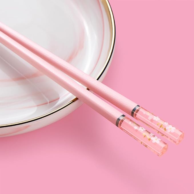5 Pairs Reusable Chopsticks Dishwasher Safe, Fiberglass Premium Japanese Chines Korean Chopsticks for Sushi Noodles Ramen, Non-slip Chop Sticks, Lightweight, 9.6 inches- Green&Pink-D
