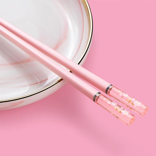 5 Pairs Reusable Chopsticks Dishwasher Safe, Fiberglass Premium Japanese Chines Korean Chopsticks for Sushi Noodles Ramen, Non-slip Chop Sticks, Lightweight, 9.6 inches- Green&Pink-D