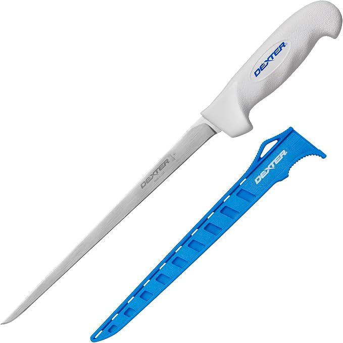 Dexter Outdoors SOFGRIP 9" Flexible Fillet Knife with Edge Guard | High-carbon American stainless blade resists corrosion. Slip-resistant soft grip and edge guard included, made in USA.