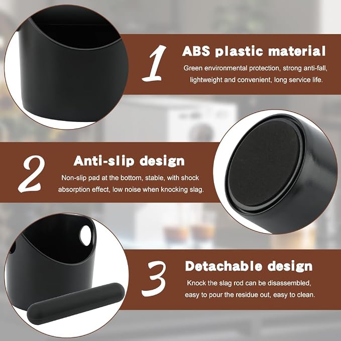 Espresso Knock Box 4.3 Inch, Compact Coffee Grounds Bin with Removable Knock Bar and Non-Slip Base, Splash-Proof for Most Espresso Machines for Home, Cafes, Restaurants