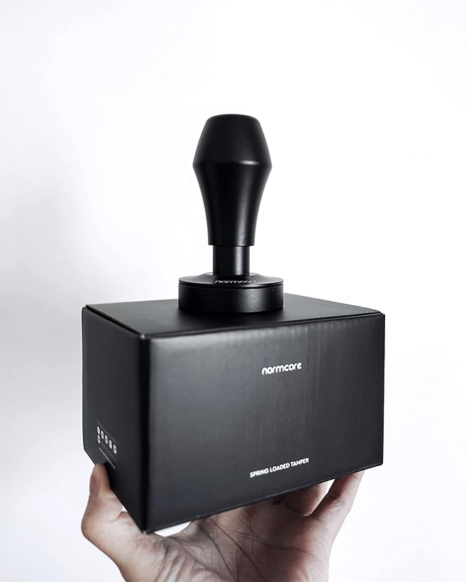 Normcore V4 Coffee Tamper 53.3mm - Spring-Loaded Tamper - Barista Espresso Tamper with 15lb / 25lb / 30lbs Replacement Springs - Anodized Aluminum Handle and Stand - Flat Base, Black