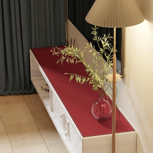 Leather Table Cover,1.8mm Thick,12x78 Inch Desk Cover,Dresser Cover Top,Dresser Protector Top,Dresser Cover,End Table Cover.(Black+Wine Red,12x78)